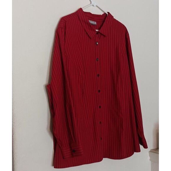 Catherines Womens Plus Size 2X Red Striped Button Down Shirt Non Iron Long Sleev - Picture 2 of 10